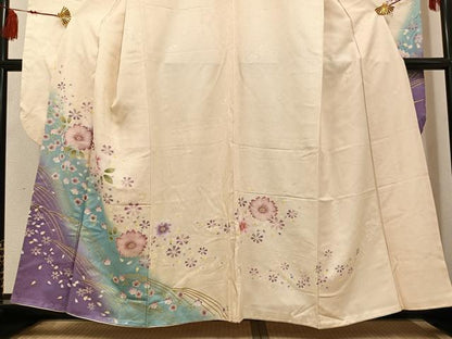 平和屋着物●豪華振袖　舞花文　暈し染め　金彩　正絹　逸品　AABG3441ph