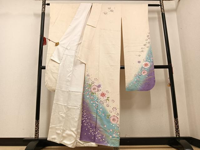 平和屋着物●豪華振袖　舞花文　暈し染め　金彩　正絹　逸品　AABG3441ph