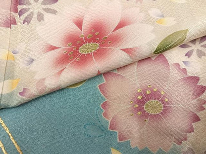 平和屋着物●豪華振袖　舞花文　暈し染め　金彩　正絹　逸品　AABG3441ph