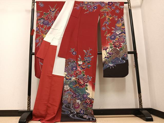 平和屋着物●豪華振袖　紅型　花鳥文　暈し染め　正絹　逸品　AABG3442ph