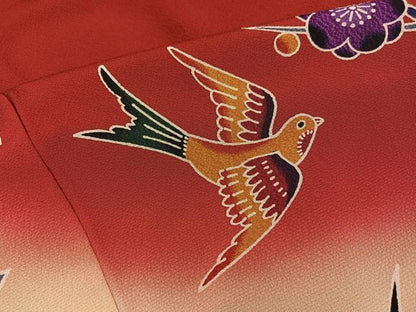 平和屋着物●豪華振袖　紅型　花鳥文　暈し染め　正絹　逸品　AABG3442ph