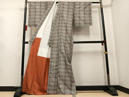 平和屋着物●都喜ヱ門　本場大島紬　アンサンブル　道行コートセット　泥染　車輪梅格子　藤絹織物謹製　正絹　逸品　未使用　AABG3450ph