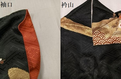 平和屋着物●豪華振袖　駒刺繍　吉祥草花文　黒地　金彩　ますいわ屋扱い　正絹　逸品　AABG3459ph
