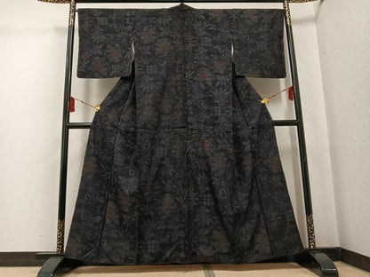 平和屋着物●本場結城紬　重要無形文化財　草花文　正絹　逸品　AABG3461ph
