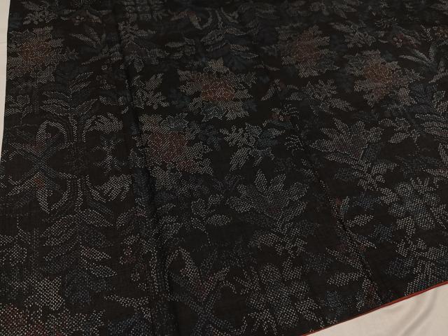 平和屋着物●本場結城紬　重要無形文化財　草花文　正絹　逸品　AABG3461ph