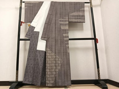 平和屋着物●二代目 川村久太郎　訪問着　紬地　柿しぶ染　草花文　正絹　逸品　AABG3462ph