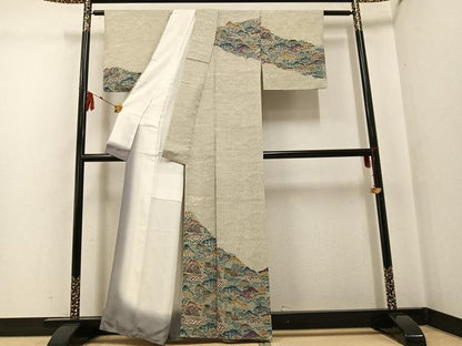 平和屋着物●訪問着　紅型　遠山風景文　正絹　逸品　AABG3467ph