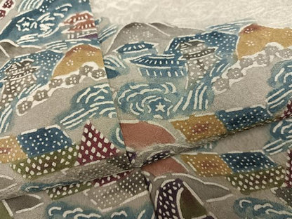 平和屋着物●訪問着　紅型　遠山風景文　正絹　逸品　AABG3467ph