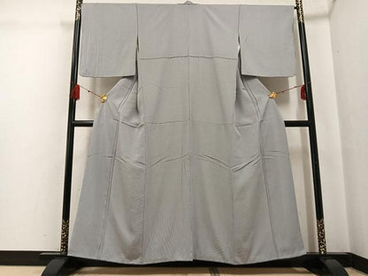 平和屋着物●江戸小紋　万筋　灰色×白色　正絹　逸品　AABG3468ph