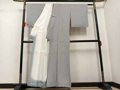 平和屋着物●江戸小紋　万筋　灰色×白色　正絹　逸品　AABG3468ph