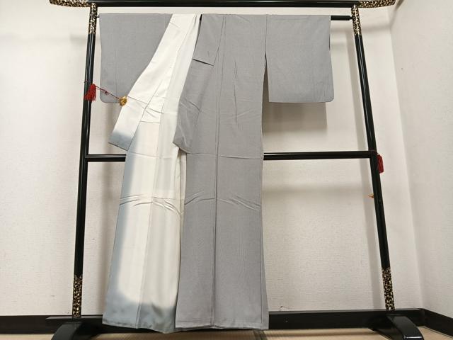 平和屋着物●江戸小紋　万筋　灰色×白色　正絹　逸品　AABG3468ph