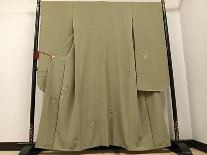 平和屋着物●豪華振袖　中国三大刺繍　汕頭刺繍　スワトウ刺繍　色無地　鏡裏草花文　利休茶色　正絹　逸品　AABG3471ph