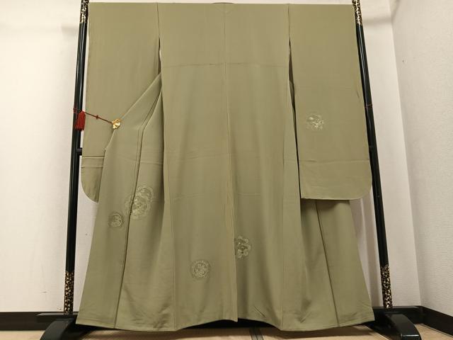 平和屋着物●豪華振袖　中国三大刺繍　汕頭刺繍　スワトウ刺繍　色無地　鏡裏草花文　利休茶色　正絹　逸品　AABG3471ph