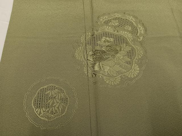平和屋着物●豪華振袖　中国三大刺繍　汕頭刺繍　スワトウ刺繍　色無地　鏡裏草花文　利休茶色　正絹　逸品　AABG3471ph