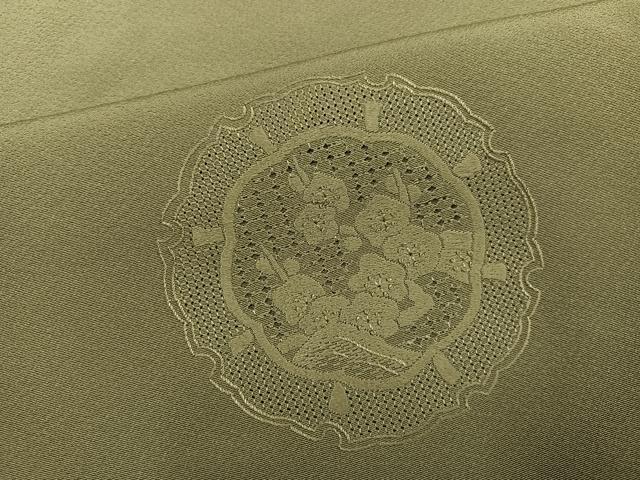 平和屋着物●豪華振袖　中国三大刺繍　汕頭刺繍　スワトウ刺繍　色無地　鏡裏草花文　利休茶色　正絹　逸品　AABG3471ph