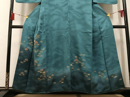 平和屋着物●訪問着　刺繍　福良雀　笹　暈し染め　金彩　正絹　逸品　AABG3472ph