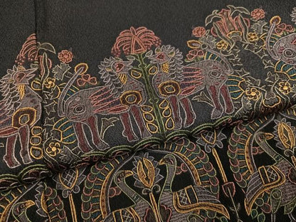 平和屋着物●訪問着　中国三大刺繍　汕頭刺繍　スワトウ刺繍　総刺繍　鳥獣花文　正絹　逸品　AABG3473ph