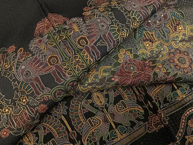 平和屋着物●訪問着　中国三大刺繍　汕頭刺繍　スワトウ刺繍　総刺繍　鳥獣花文　正絹　逸品　AABG3473ph