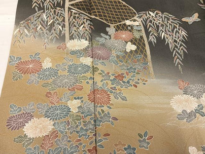 平和屋着物●訪問着　友禅　流水草花文　暈し染め　正絹　逸品　AABG3474ph