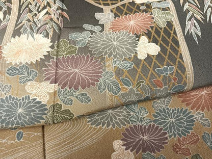 平和屋着物●訪問着　友禅　流水草花文　暈し染め　正絹　逸品　AABG3474ph