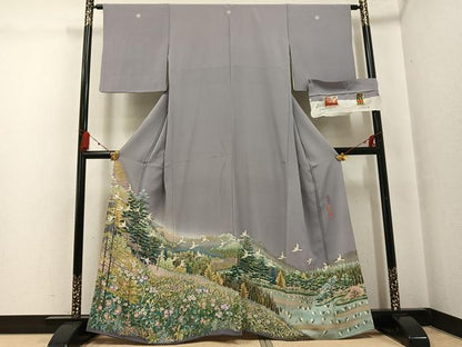 平和屋着物●本加賀友禅作家　西尾翠峰　色留袖　野麦峠　暈し染め　反端付き　正絹　逸品　AABG3478ph