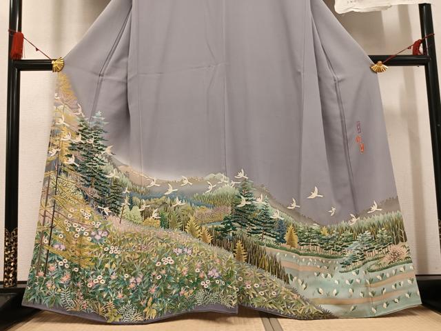 平和屋着物●本加賀友禅作家　西尾翠峰　色留袖　野麦峠　暈し染め　反端付き　正絹　逸品　AABG3478ph