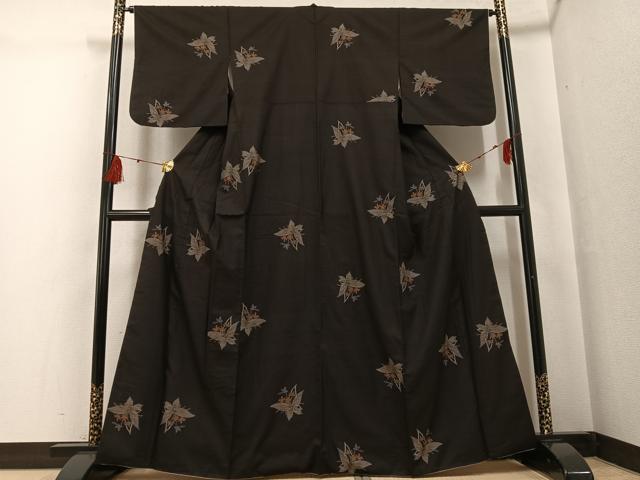 平和屋着物●本場大島紬　カタス9マルキ　花蝶銀杏文　正絹　逸品　AABG3479ph