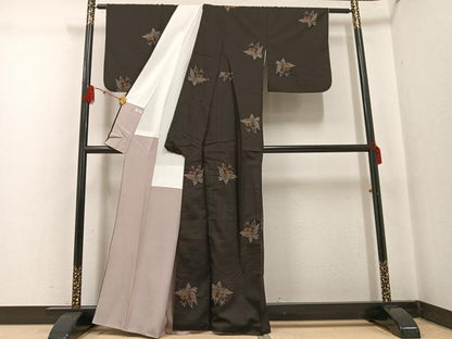 平和屋着物●本場大島紬　カタス9マルキ　花蝶銀杏文　正絹　逸品　AABG3479ph
