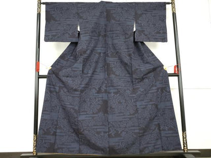 平和屋着物●結城紬 80亀甲 エ霞花文 正絹 逸品 AABG3482cs