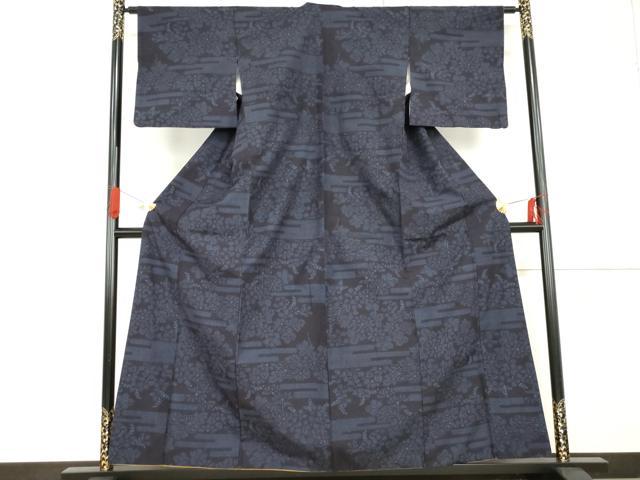 平和屋着物●結城紬 80亀甲 エ霞花文 正絹 逸品 AABG3482cs