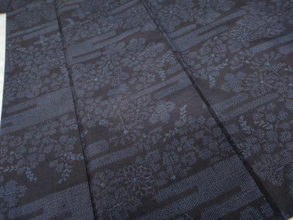 平和屋着物●結城紬 80亀甲 エ霞花文 正絹 逸品 AABG3482cs