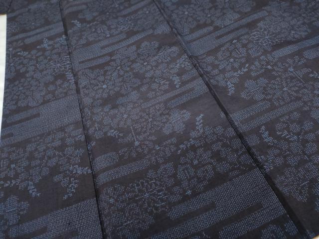 平和屋着物●結城紬 80亀甲 エ霞花文 正絹 逸品 AABG3482cs