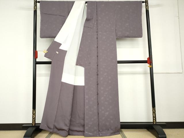 平和屋着物●上質な色無地 草花地紋 紫苑色 そめの近江謹製 正絹 逸品 未使用 AABG3484cs