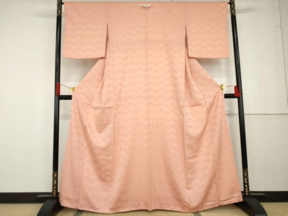 平和屋着物●上質な色無地 波地紋 珊瑚色 ますいわ屋扱い 正絹 逸品 AABG3485cs