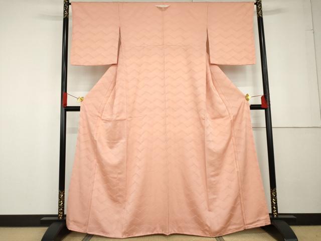 平和屋着物●上質な色無地 波地紋 珊瑚色 ますいわ屋扱い 正絹 逸品 AABG3485cs