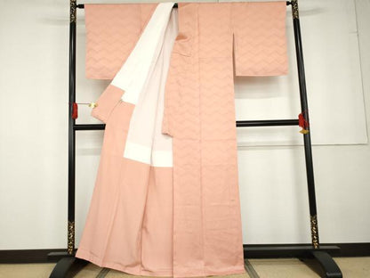 平和屋着物●上質な色無地 波地紋 珊瑚色 ますいわ屋扱い 正絹 逸品 AABG3485cs