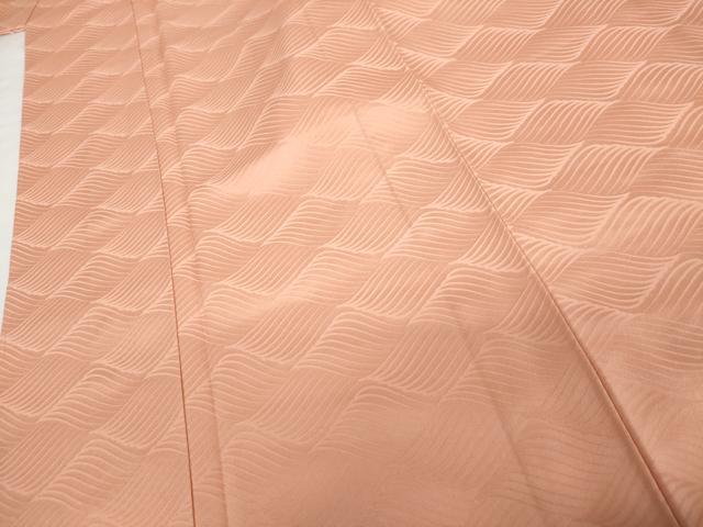 平和屋着物●上質な色無地 波地紋 珊瑚色 ますいわ屋扱い 正絹 逸品 AABG3485cs