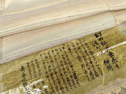 平和屋着物●天蚕糸　紬　霞横段文　斎藤織物工場謹製　やまと誂製　反端付き　正絹　逸品　AABG3489cs
