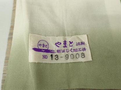 平和屋着物●天蚕糸　紬　霞横段文　斎藤織物工場謹製　やまと誂製　反端付き　正絹　逸品　AABG3489cs