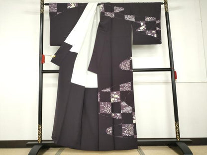 平和屋着物●総刺繍　訪問着　中国三大刺繍　相良刺繍　流水草花文　金糸　正絹　逸品　AABG3498cs
