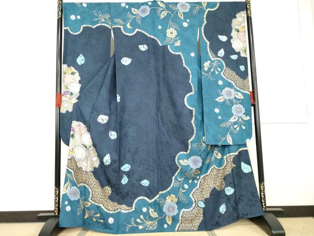 平和屋着物●豪華振袖 辻が花 雪輪枝花文 金彩 銀通し地 正絹 逸品 AABG3500cs