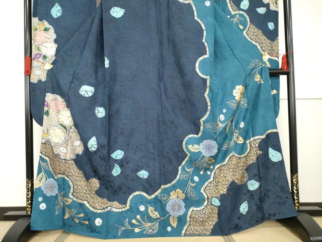 平和屋着物●豪華振袖 辻が花 雪輪枝花文 金彩 銀通し地 正絹 逸品 AABG3500cs