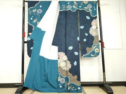 平和屋着物●豪華振袖 辻が花 雪輪枝花文 金彩 銀通し地 正絹 逸品 AABG3500cs