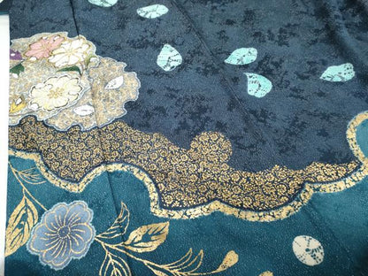 平和屋着物●豪華振袖 辻が花 雪輪枝花文 金彩 銀通し地 正絹 逸品 AABG3500cs