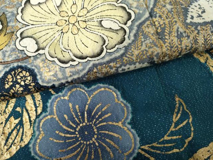平和屋着物●豪華振袖 辻が花 雪輪枝花文 金彩 銀通し地 正絹 逸品 AABG3500cs