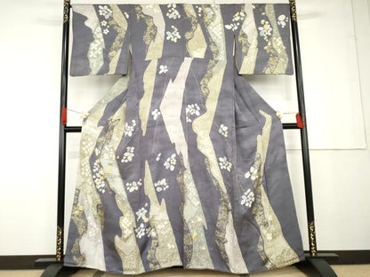 平和屋着物●訪問着 駒刺繍 絞り 吉祥枝花文 金彩 正絹 逸品 AABG3502cs