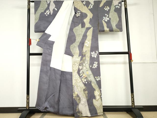 平和屋着物●訪問着 駒刺繍 絞り 吉祥枝花文 金彩 正絹 逸品 AABG3502cs