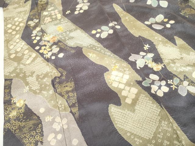平和屋着物●訪問着 駒刺繍 絞り 吉祥枝花文 金彩 正絹 逸品 AABG3502cs