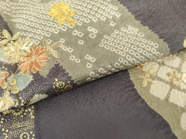 平和屋着物●訪問着 駒刺繍 絞り 吉祥枝花文 金彩 正絹 逸品 AABG3502cs