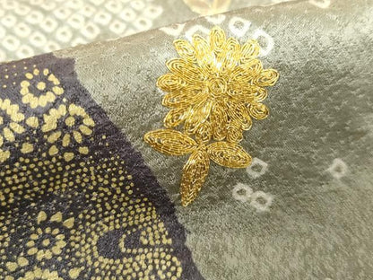 平和屋着物●訪問着 駒刺繍 絞り 吉祥枝花文 金彩 正絹 逸品 AABG3502cs